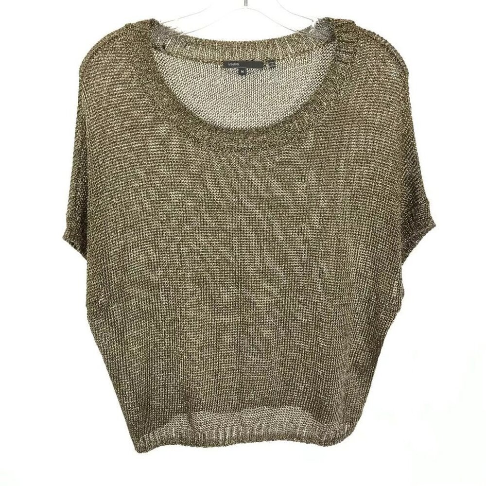 Womens Size Medium Vince Gold Metallic Pullover Open Knit Sweater